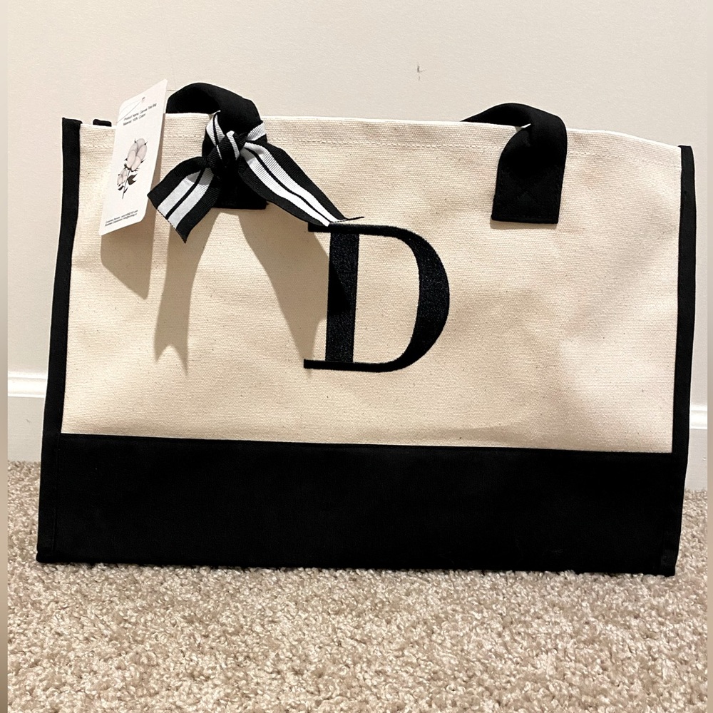 Small canvas tote bag with initial